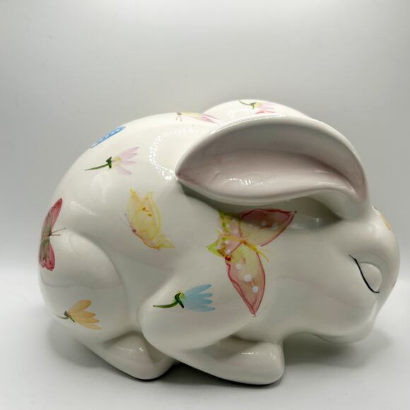 VNTG WCL Hand Painted Colorful Butterfly Pattern Ceramic Sleeping Bunny Rabbit - Picture 2 of 9